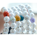 Pulsera tejida Shamballa joyas blanco perla bola de cristal